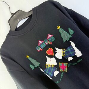 Vintage Christmas Scottie Dog Sweatshirt Holiday Crewneck Pullover‎